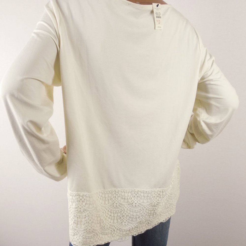 TALBOTS Top 2X NWT $79 Ivory Blouse Stretch Shirt Lace Hem Long Sleeves Casual - Picture 6 of 9